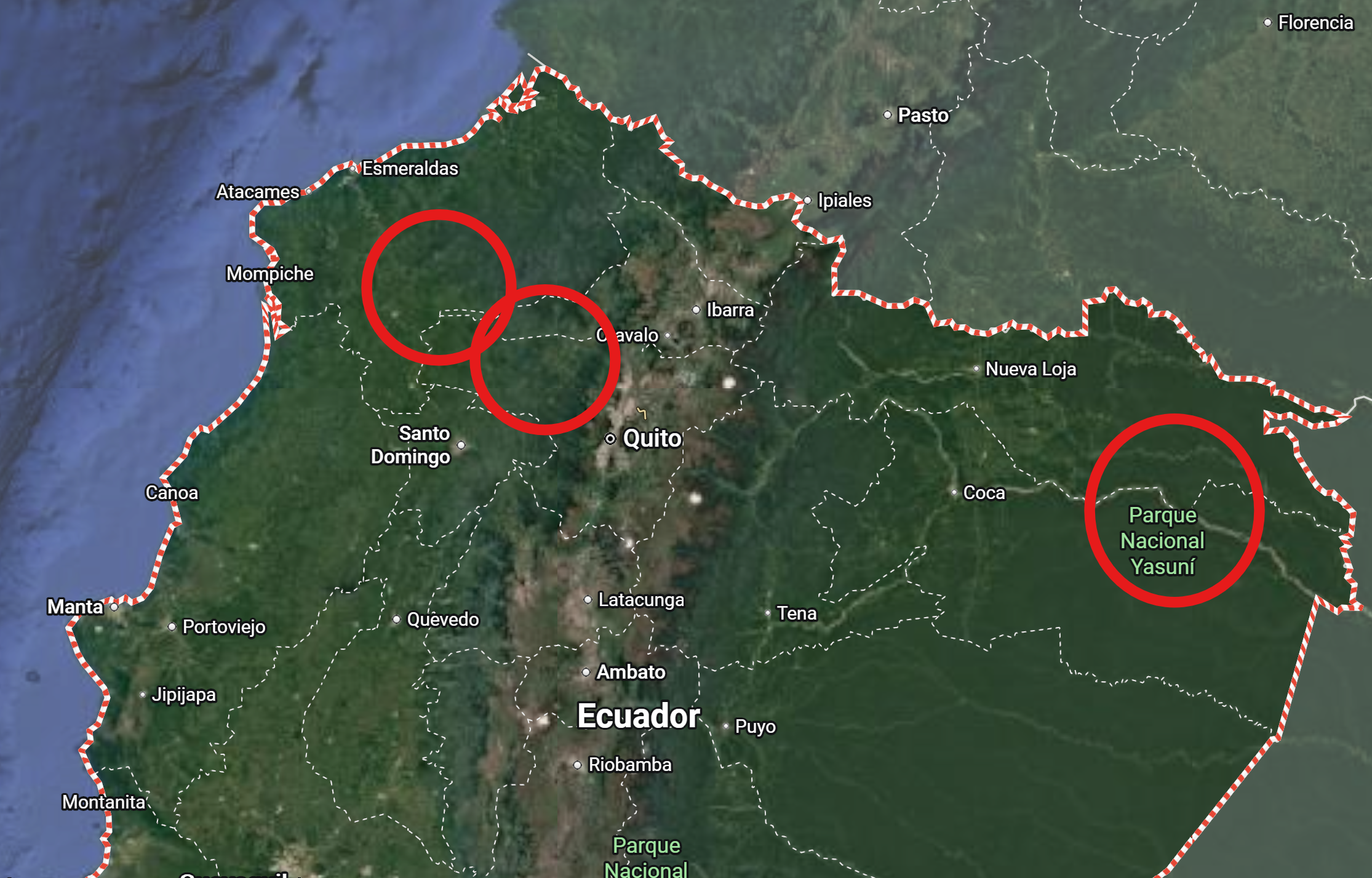 Map of north-west Ecuador showing the Chocó and Yasuní expedition route