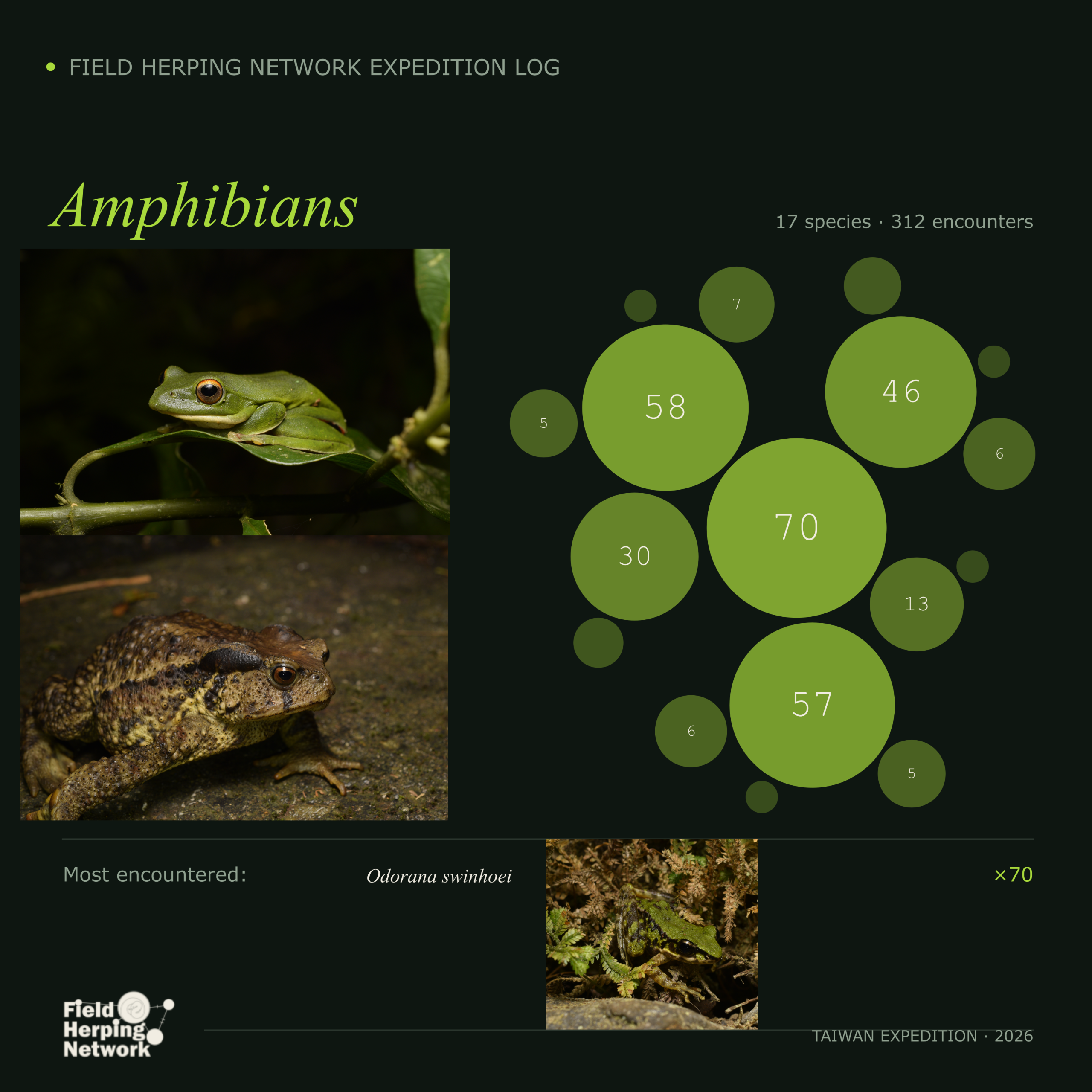 Trip summary of amphibians recorded